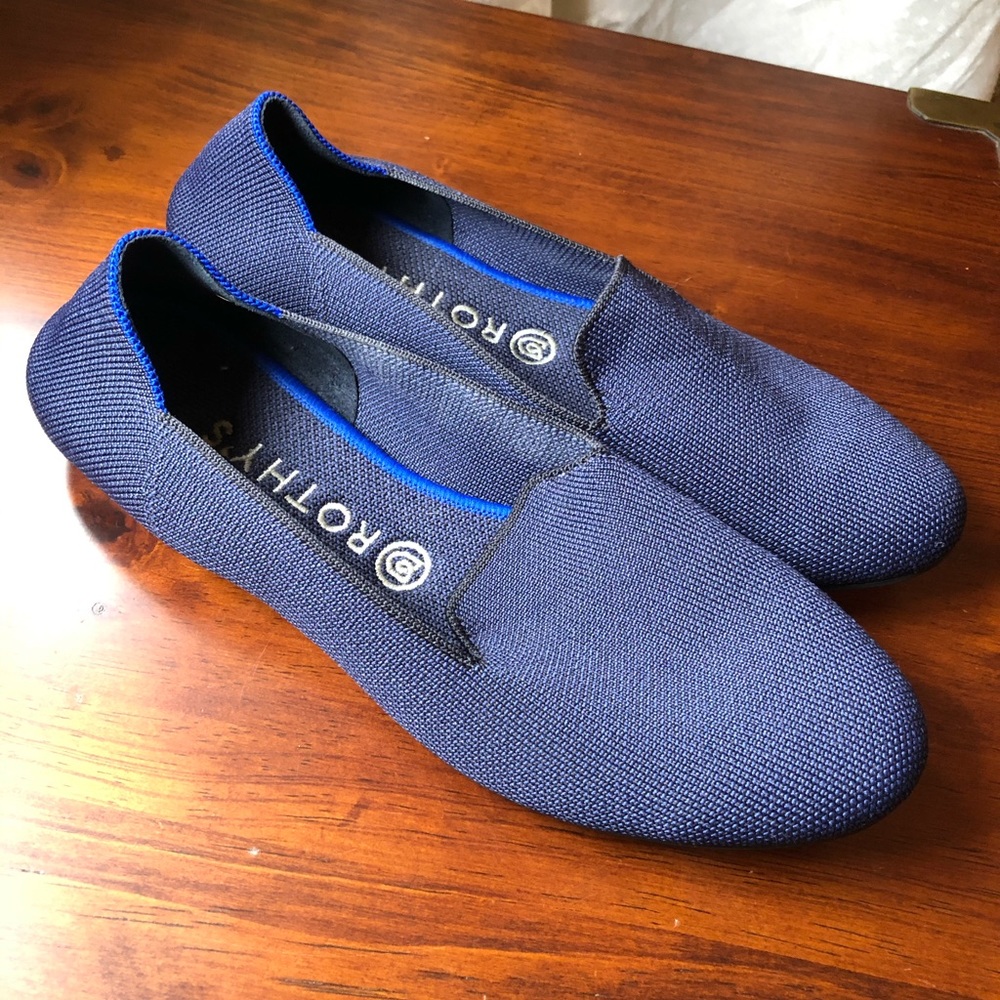 Rothy’s navy blue loafer with inserts